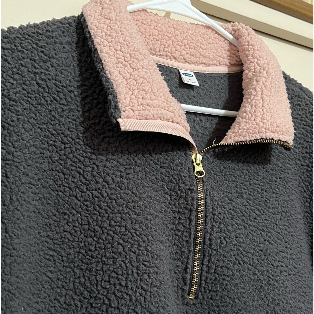 Sherpa 1/4 zip jacket, dark gray and pink, XXL